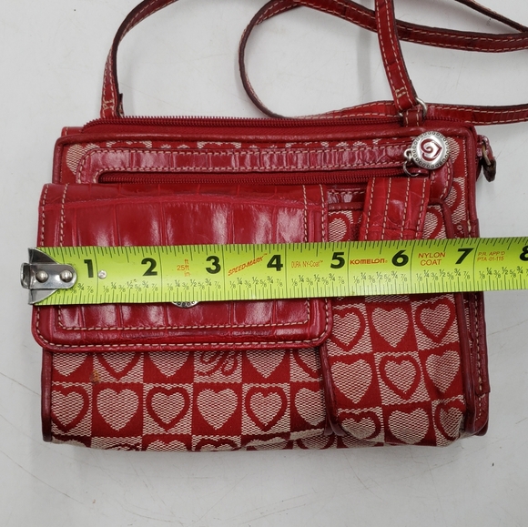 Brighton Red Heart Canvas Leather Crossbody Carry All Wallet Bag Tri Fold - Picture 14 of 16